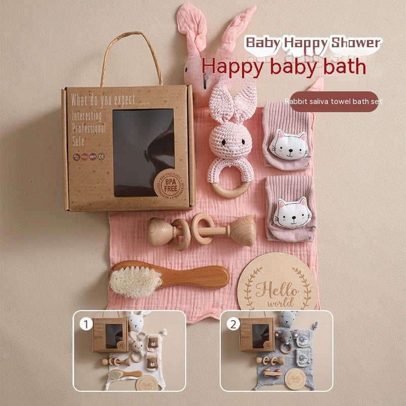 Infant Comfort Rattle Rabbit Bath Towel Gift Set - Cozy Towel Set for Babies Who Rattle and Roll