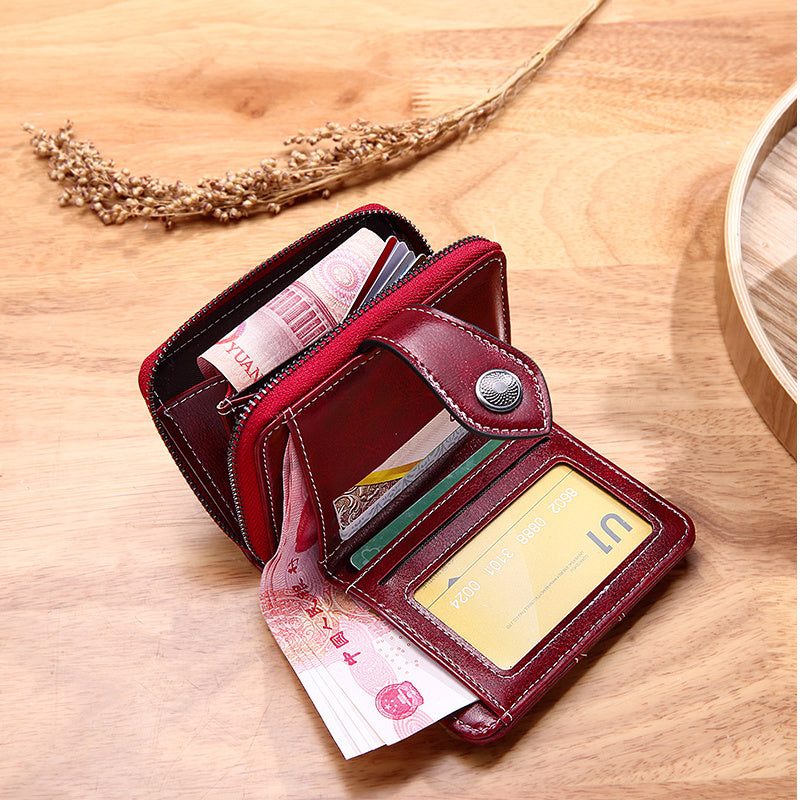 Women’s Retro Wax Leather Zipper Wallet - Wallets That Make Your Money Look Fabulous