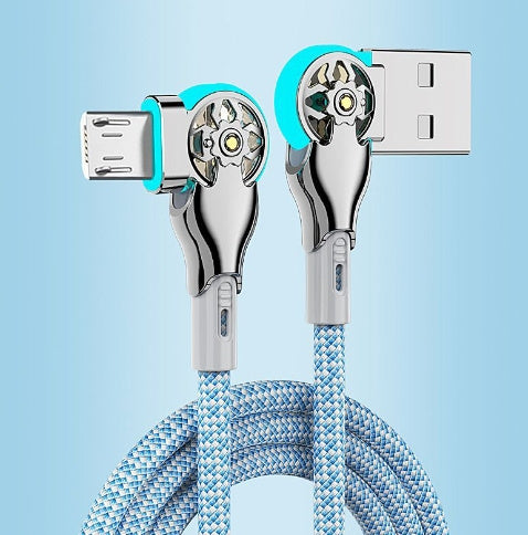 Double Bend Rotating Braided Lengthened Type-c Fast Charge Data Cable Car Charging Cable With Light - Fast Charge Magic