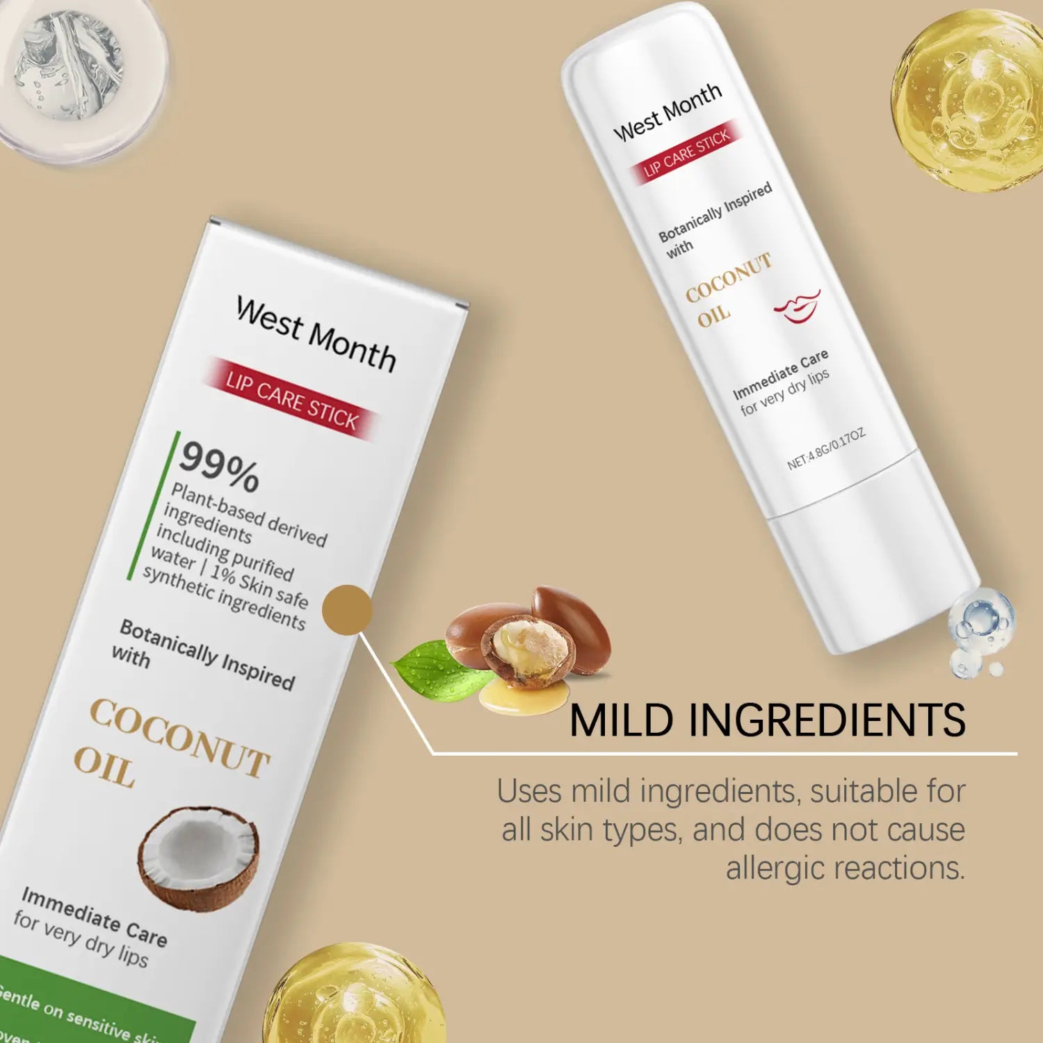 Vivid moisturizing lip balm enriched with coconut and shea butter for soft, smooth lips