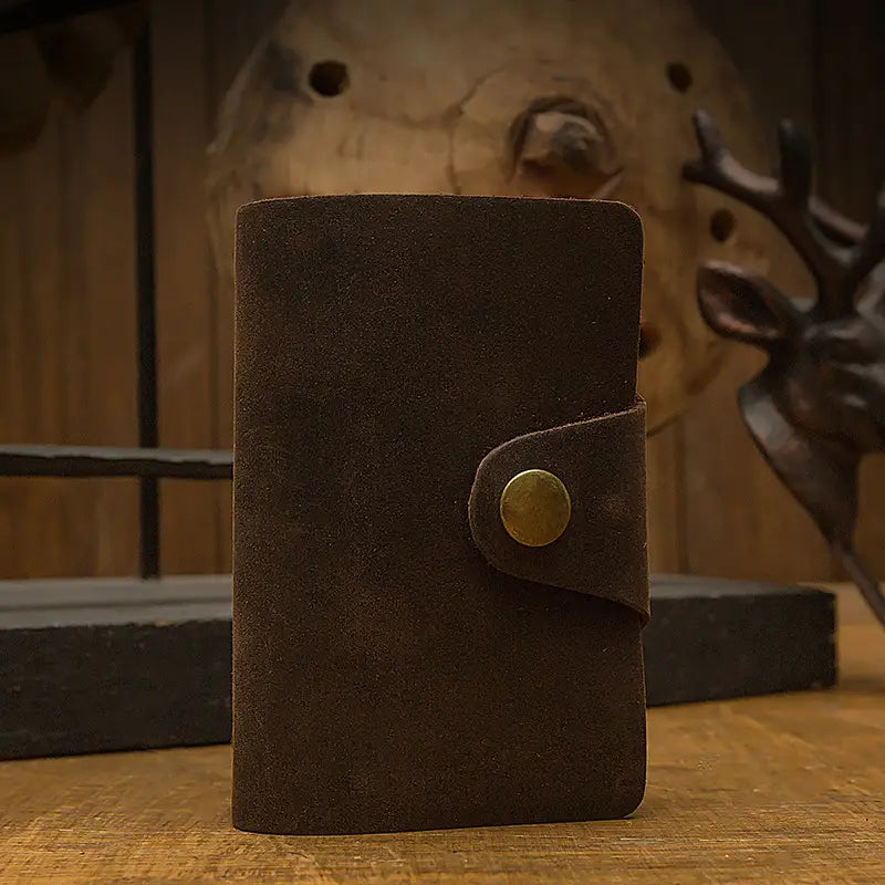 Dark Brown Cowhide Card Holder with Open Design for Wallets