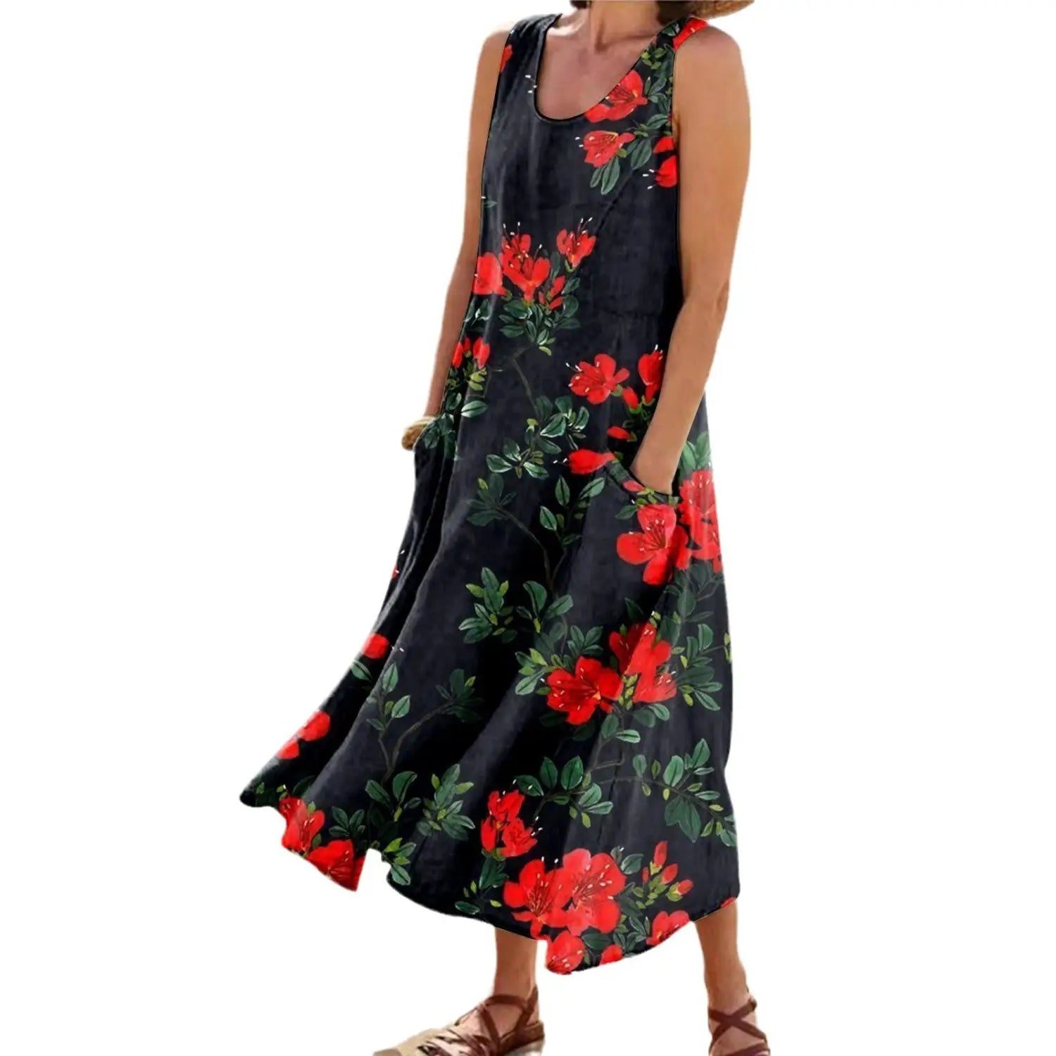 Floral Pattern Long Skirt with Shoulder Strap and 3D Design