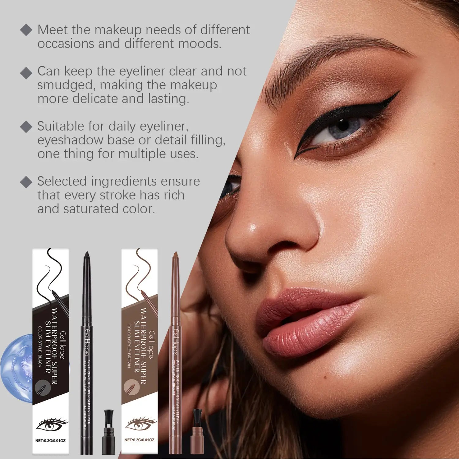 Black Long Lasting Fade-Resistant Silky Smooth Eyeliner 0.3g