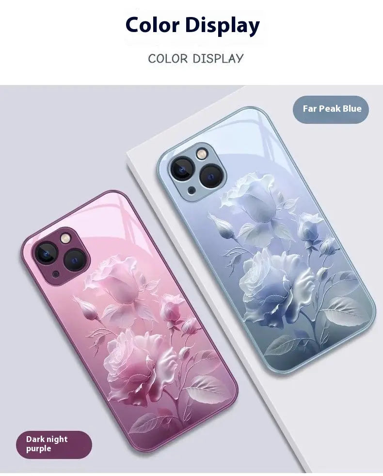 Red Blooming Rose Glass Painted Phone Case for Enhanced Durability