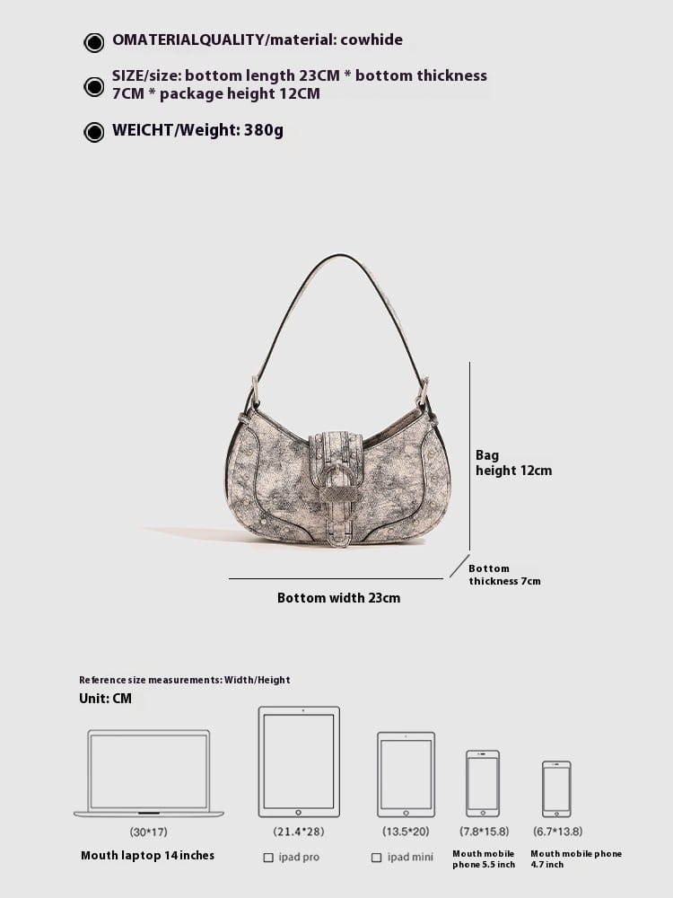 Oil Wax Leather Bag with Rivets Flap Shoulder and Sandwich Pocket