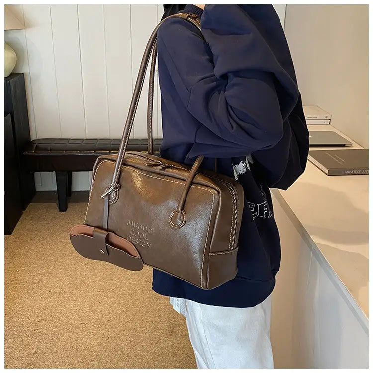 Casual Tote Bag Retro Fashion Polyester Cotton Brown and Red