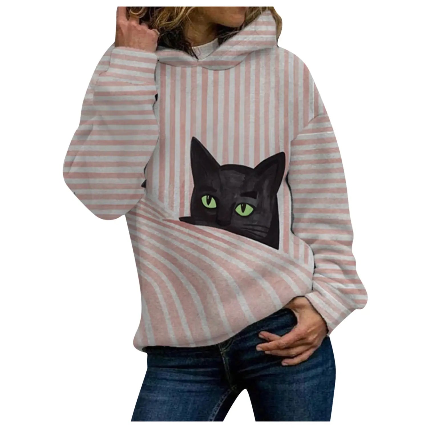 Long Sleeve Pullover Polyester Blend Top Women’s Pink Red Black Gray S-3XL