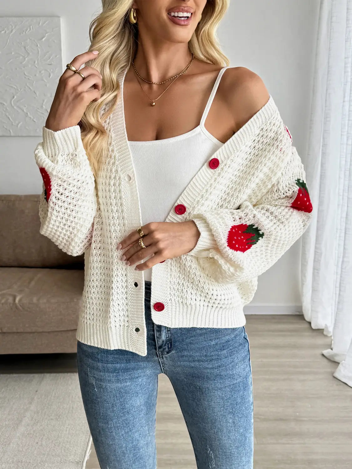 Krämig vit koreansk japansk stil snörning cardigan artificiell ulltröja