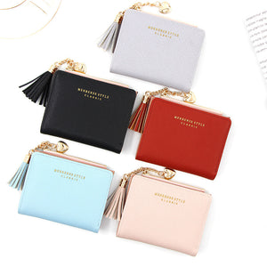 Short Style Women’s Zipper Purse Solid Color Tassel Simple - Zipper Purse R433-1 Light for Stylish Wallet Whimsy