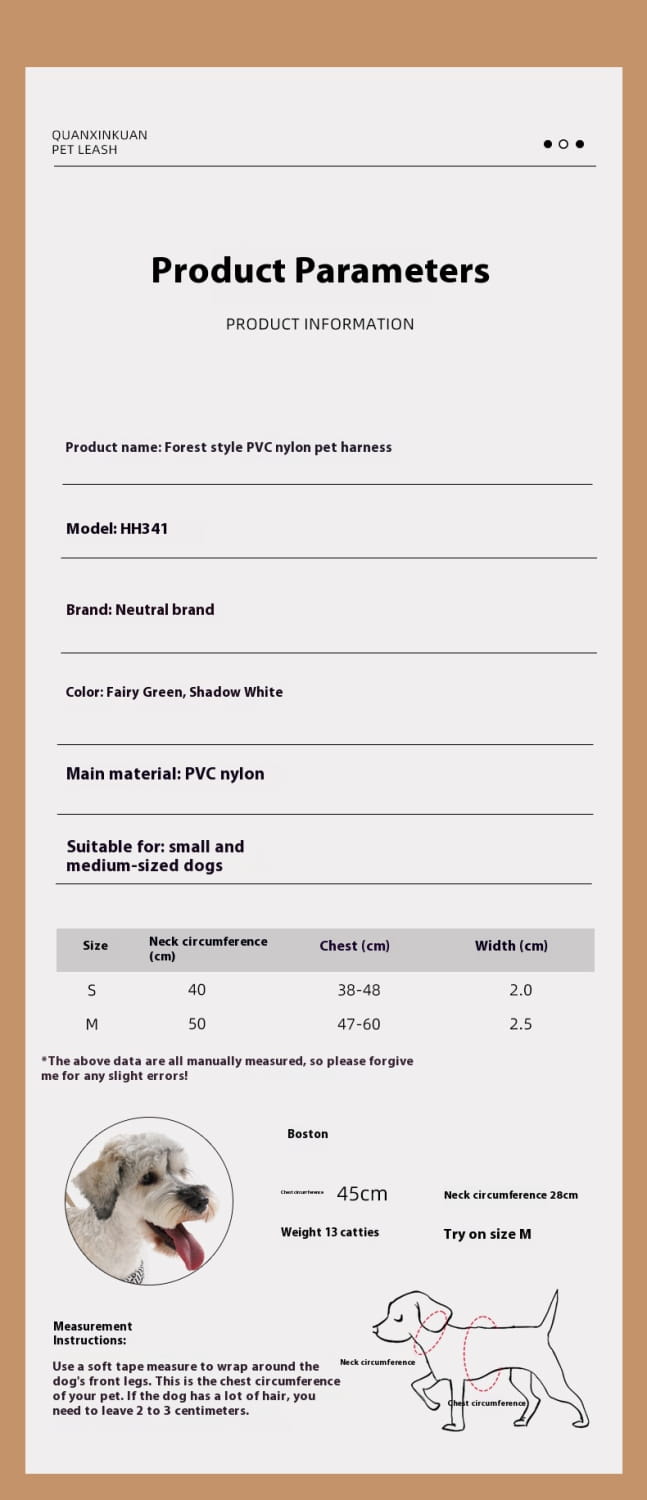 Collier de chien en nylon en nylon réglable et harnais avec anneau de chaîne pour animaux de compagnie