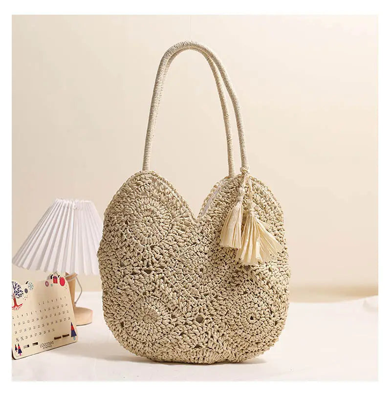 Plaid Grandma Style Tassel Woven Shoulder Bag Soft Medium Purse for Women