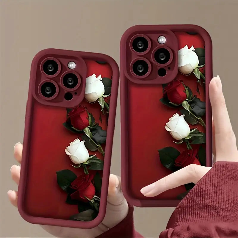 Custodia per iPhone rosa bianca rossa tpu soft shell anti -caduta glassata