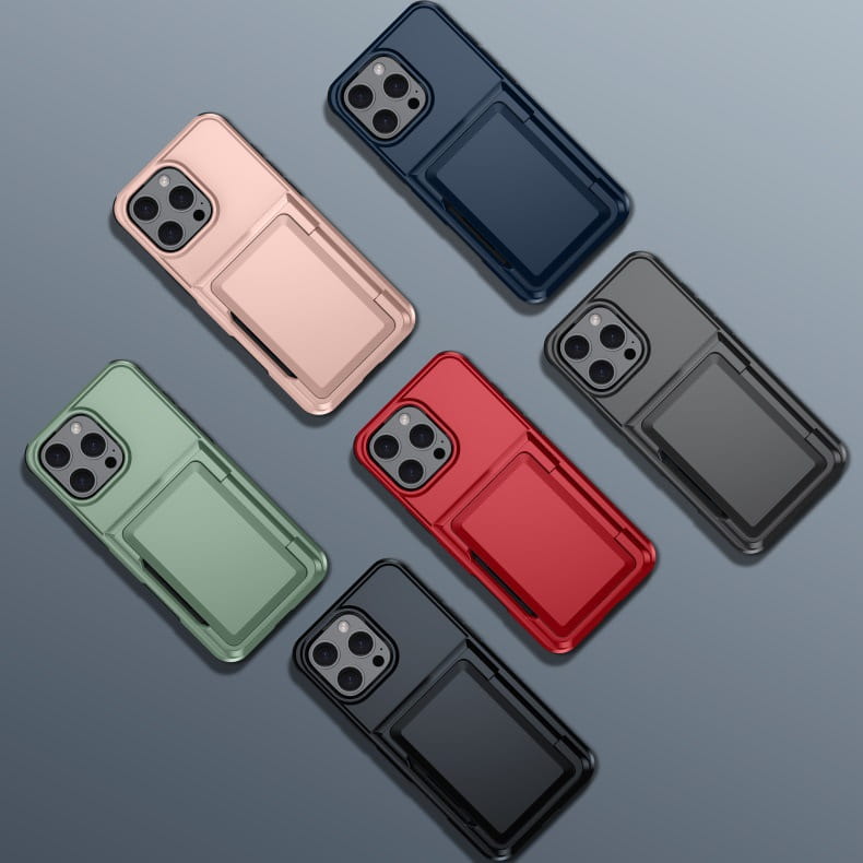 iPhone -stötbeständig korthållare fodral TPU PC Protective Cover flera färger