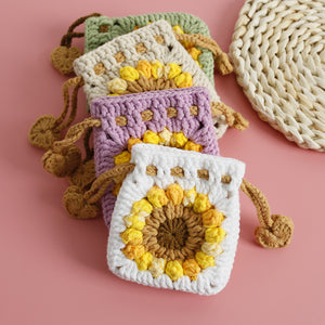 Sweet Sunflower Hand-woven Mini Drawstring Coin Purse - Sunflower Purse: A Floral Bargain for Your Coins