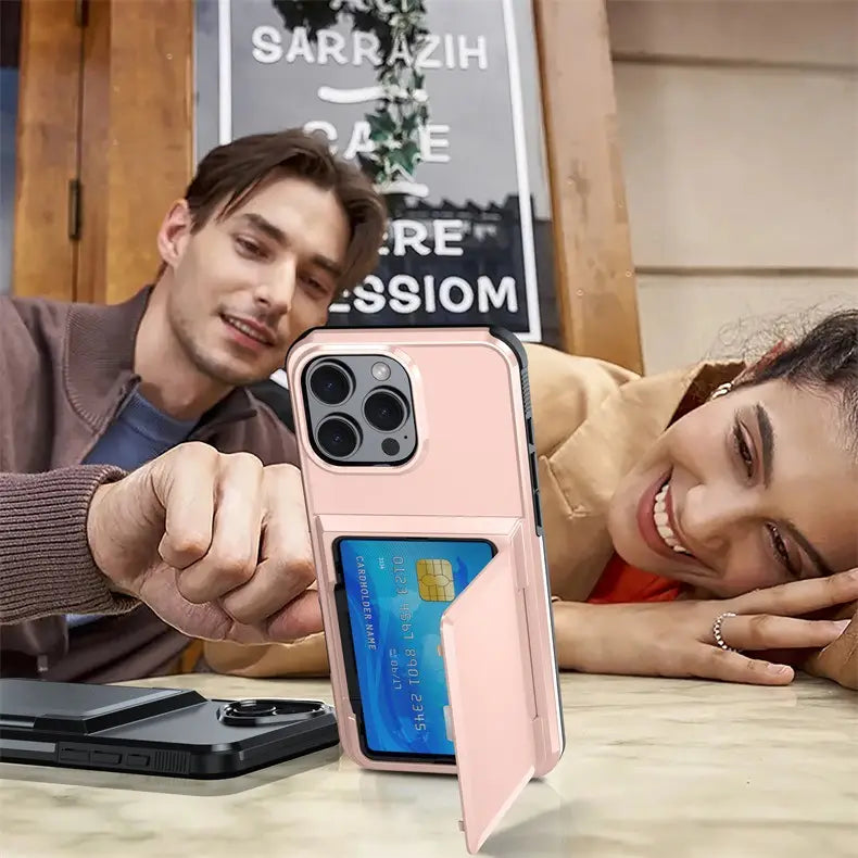 iPhone -stötbeständig korthållare fodral TPU PC Protective Cover flera färger