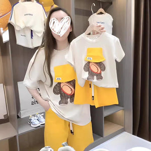 Cute Cartoon Animal Family T-Shirt and Pants Set for Summer in the United States - Matchy Fun Parent-Child T-Shirts