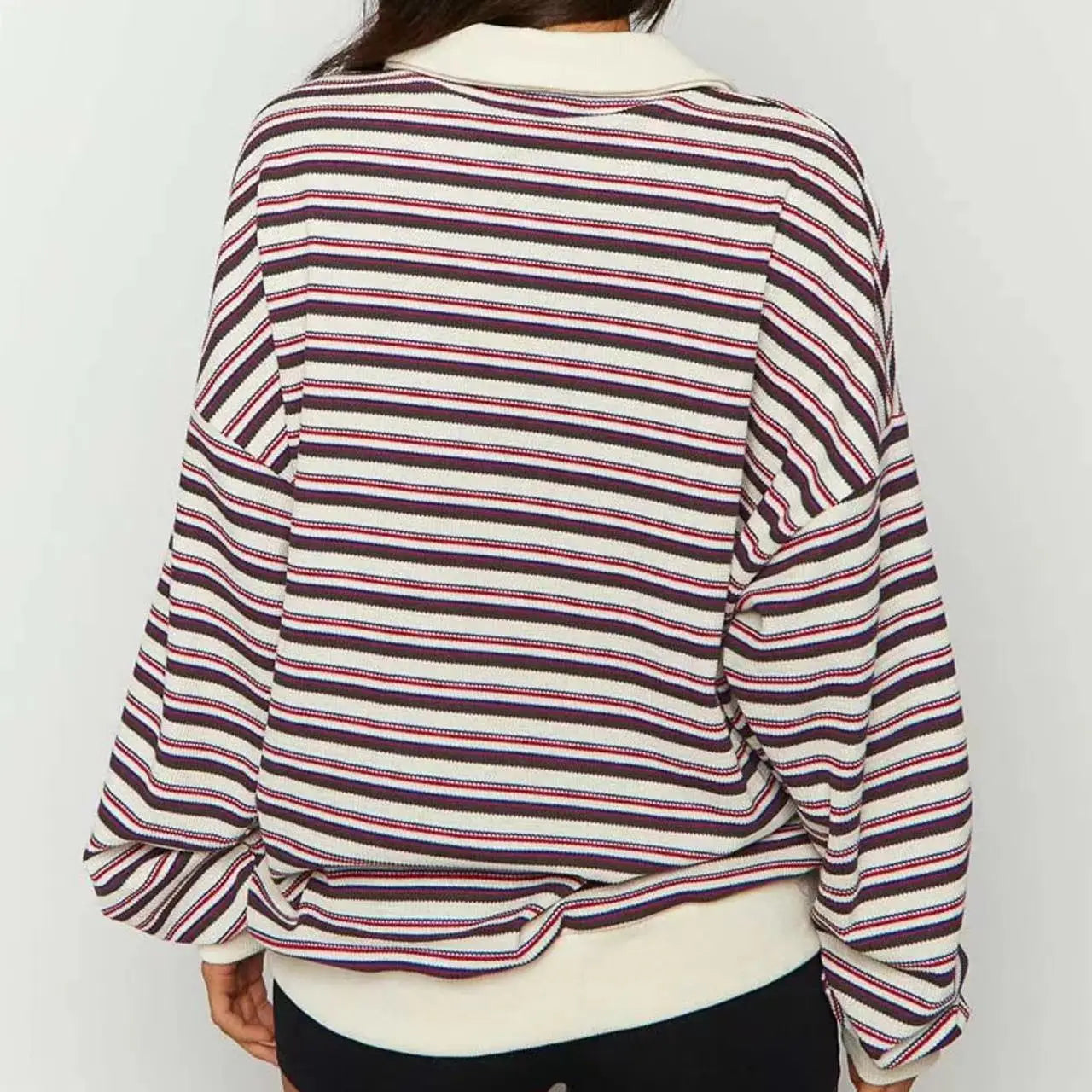 Japanese Korean Casual Cotton Striped Long Sleeve Loose Top for Women
