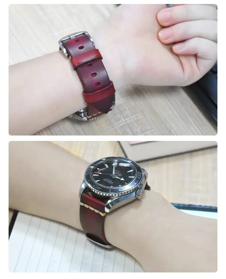 Leather Handmade Leather Strap Vintage Strap 20mm Needle Buckle Men’s Style