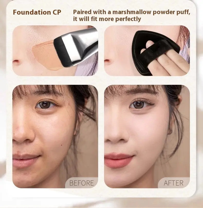 Powder Foundation Brush Set with Synthetic Fibers and Protective Bag