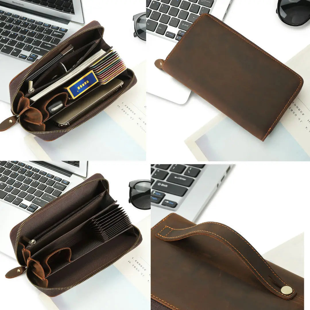 Leather Cowhide Grab Bag Wallet with Multiple Compartments
