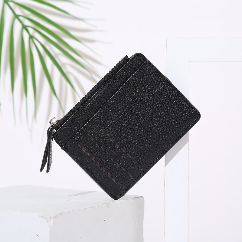 Women’s Bag Holder Zipper Solid Color Lychee Pattern Business Cards - Solid Color Bag Holder for Chic Business Cards