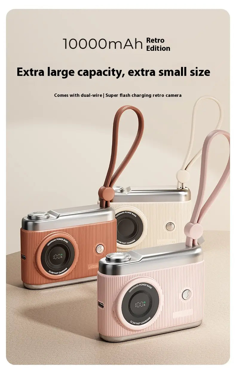 Large Capacity Mobile Power Supply with Cable Fast Charge in Beige Pink Brown