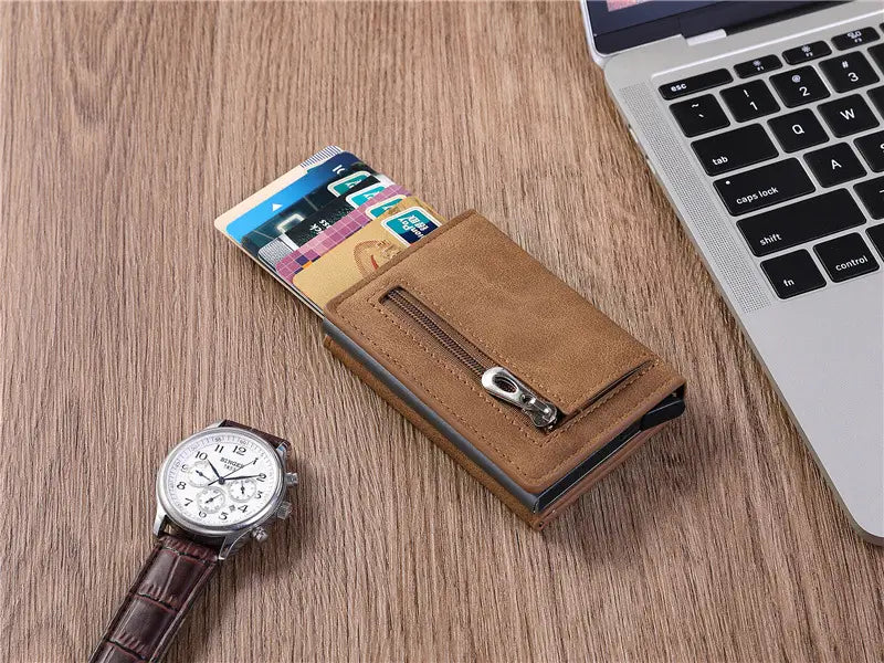 PU Leather Card Holder with Magnetic Buckle in Blue Black Brown for United States