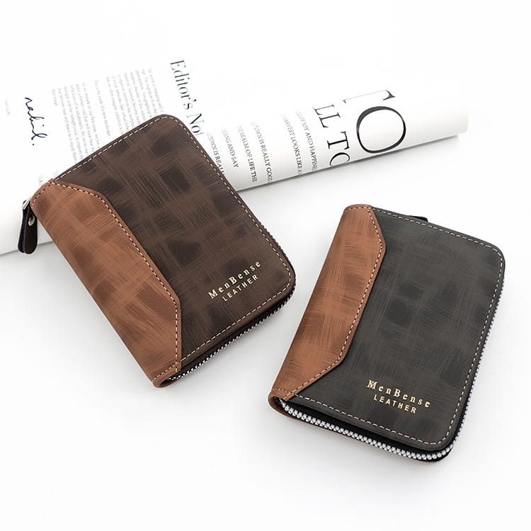 Black Light Brown Dark Polyester Lining PU Leather Wallet