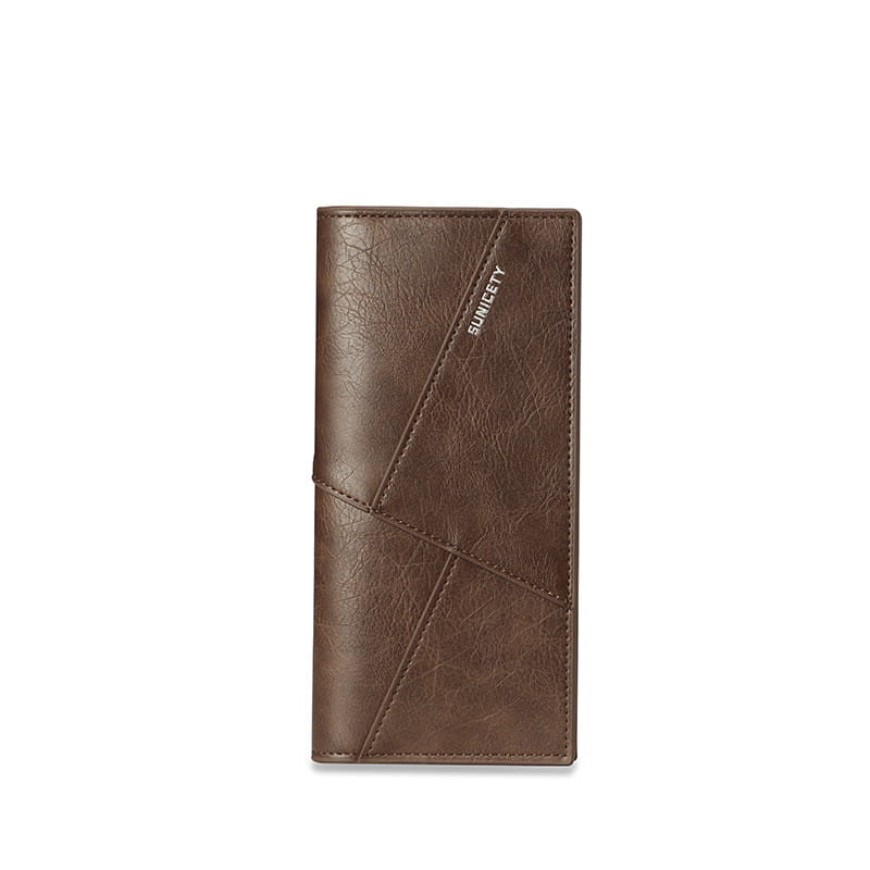 PU Leather Wallet for Men with Simple Stitching in Black Coffee Brown