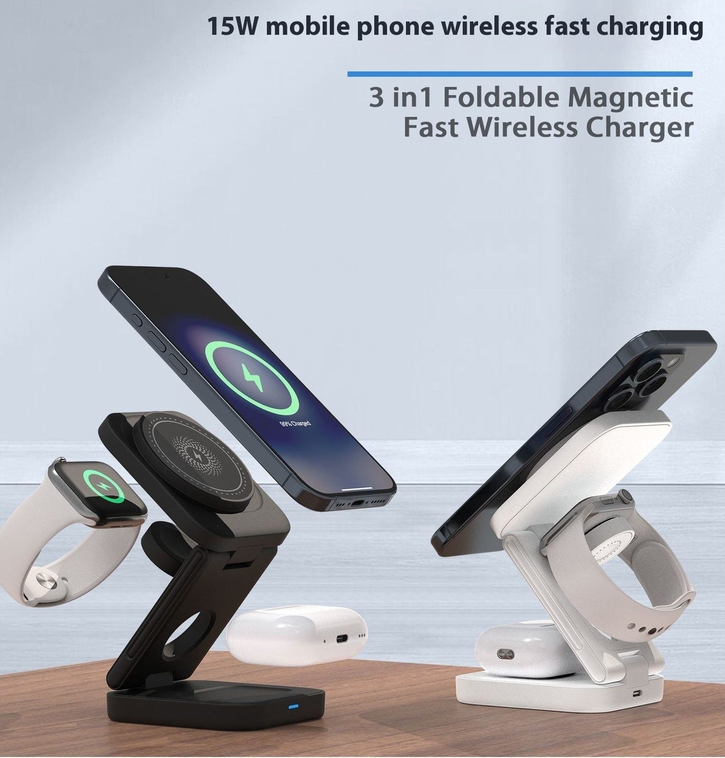 Three-in-one Magnetic Wireless Charger Folding - Magnetic Wireless Charger That Folds and Giggles