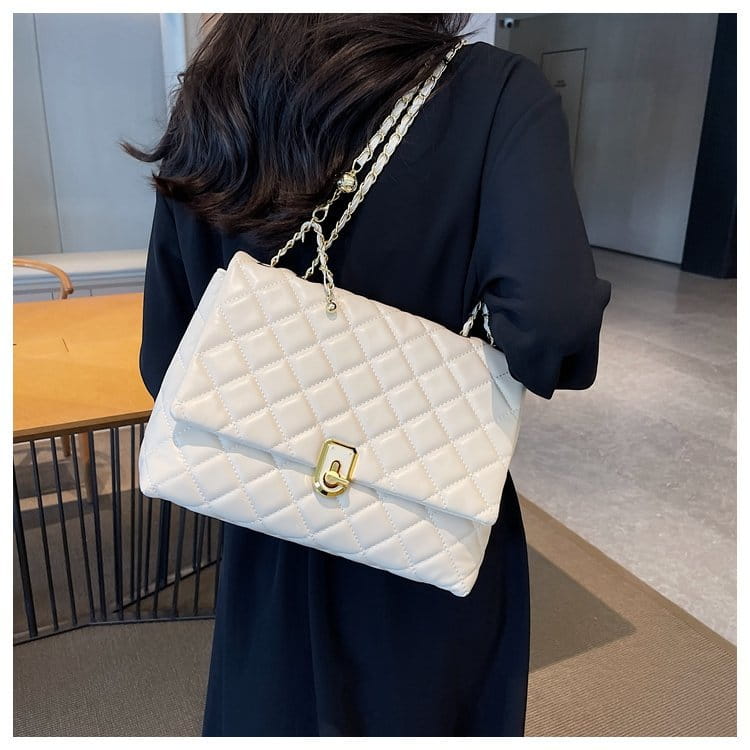 Large Capacity Shoulder Bag in Black or White with Diamond Embroidery Thread