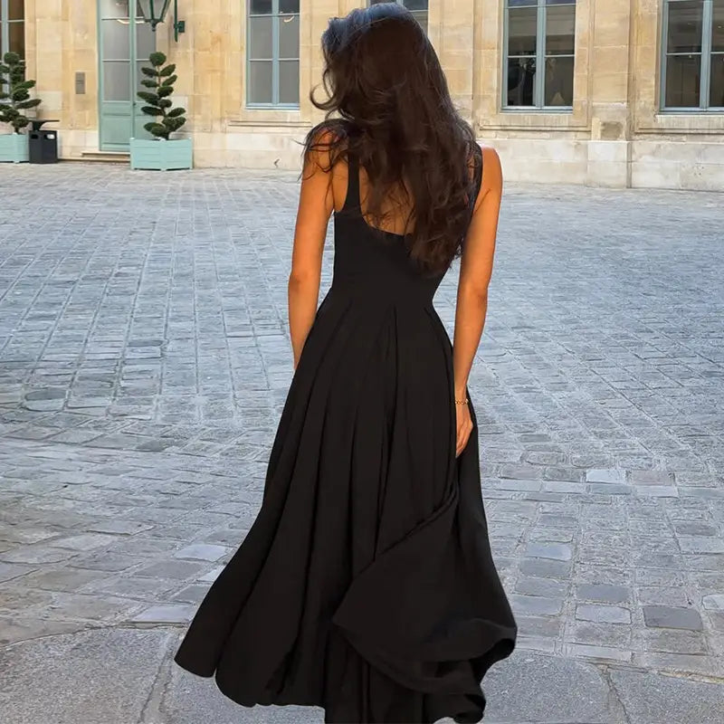 Sleeveless High Waist Midi Dress Milky White Black Blue Polyester S M L