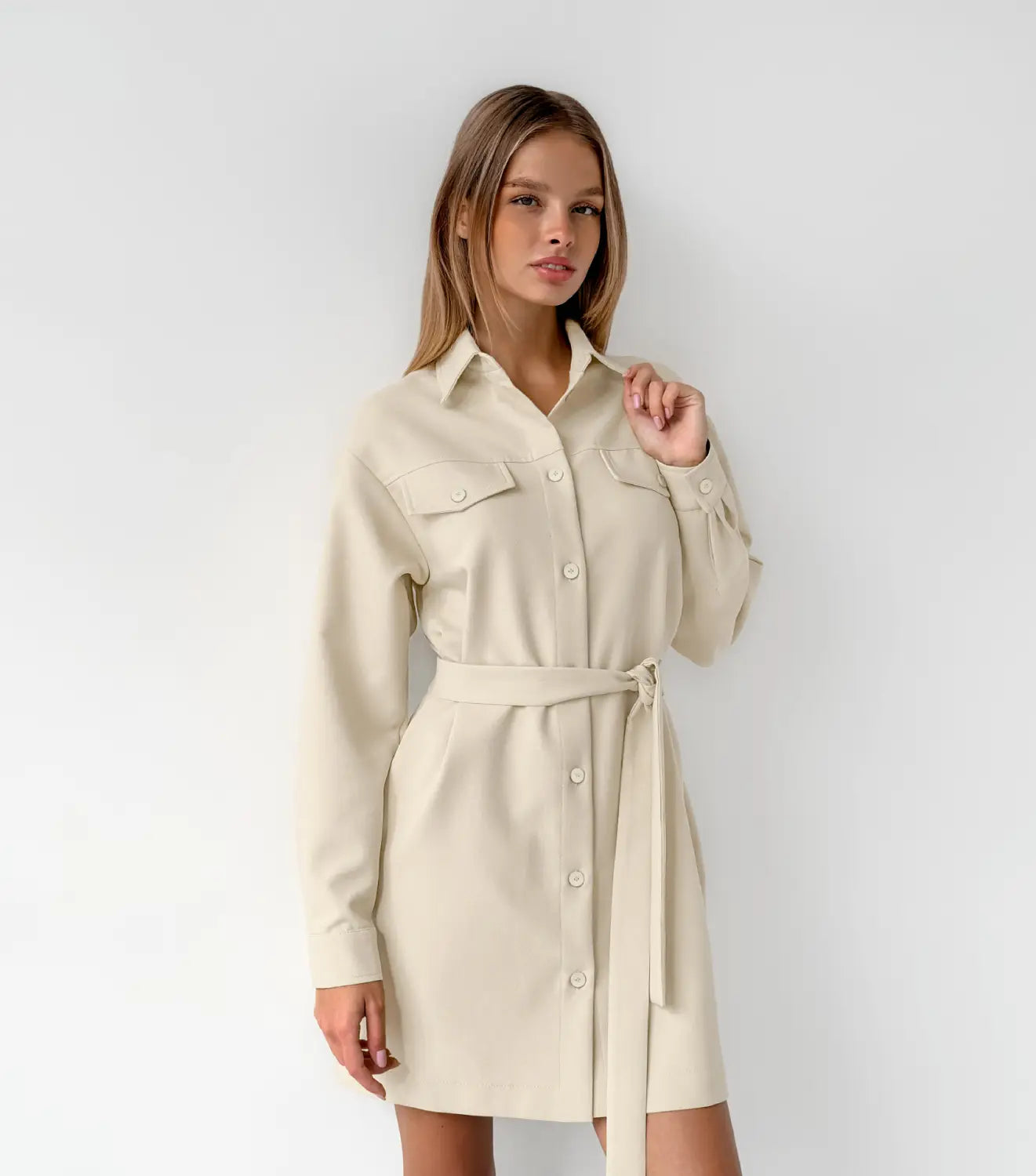 Robe épaule à manches longues kaki Jupe décontractée en polyester pour femmes S-xl