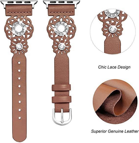 Diamond-studded Layer Leather Smart Watch Strap Leather