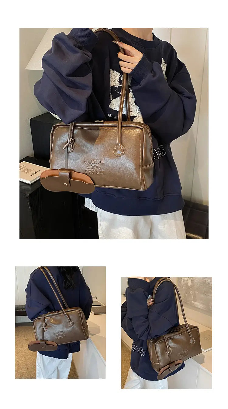 Casual Tote Bag Retro Fashion Polyester Cotton Brown and Red