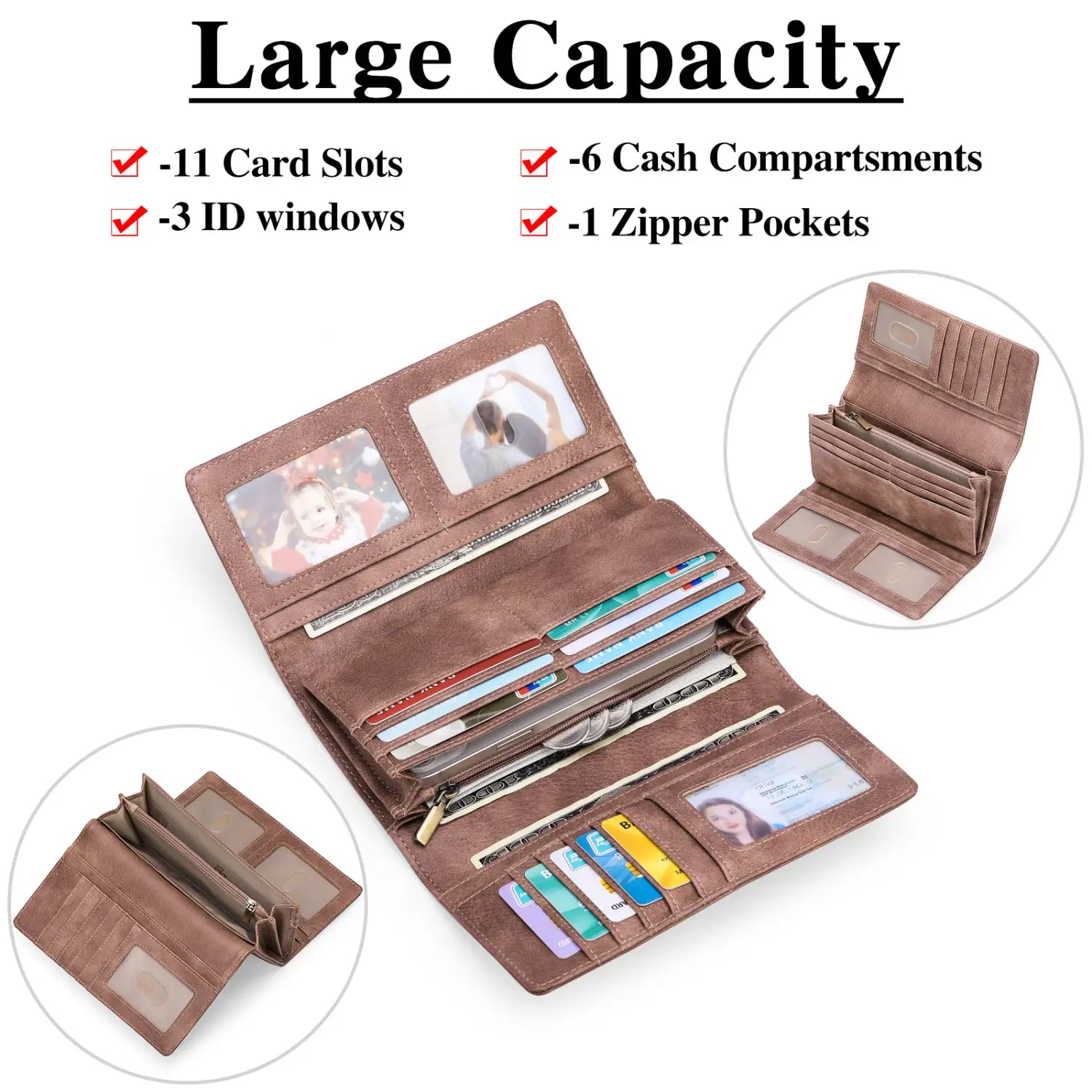 Vintage Wax Female PU Leather Wallet with Multiple Card and Cash Slots for United States Buyers