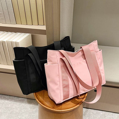 Nova Bolsa Tote de Cor Sólida Estilo Japonês Bolsa de Ombro Casual Simples Saco de Lona 