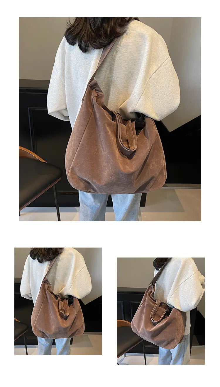 Sac à bandoulière de voyage en tissu oxford avec poche à fermeture éclair brun gris moyen taille