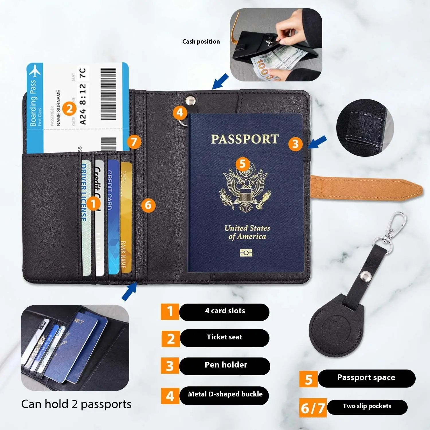 Portefeuille en cuir mince étanche pour les hommes et les femmes Bifold RFID Blocage