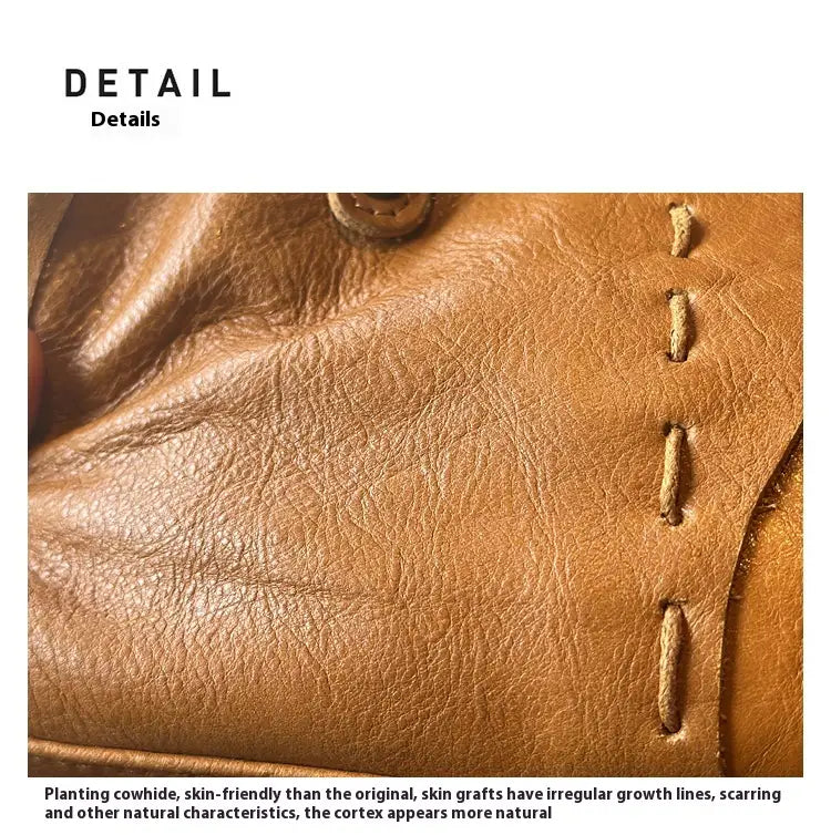 Portable Crossbody Bag with Genuine Leather for Simple Retro Literary Style