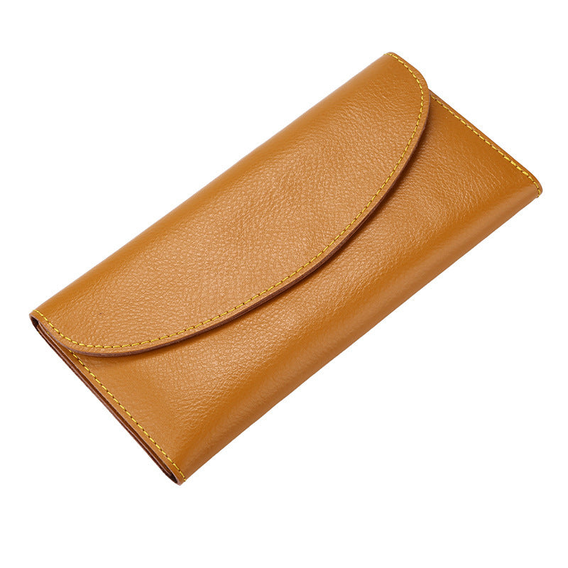 Women’s Leather Simple Wallet Long - Stylish Cow Split Wallet in Wine Red and Brown