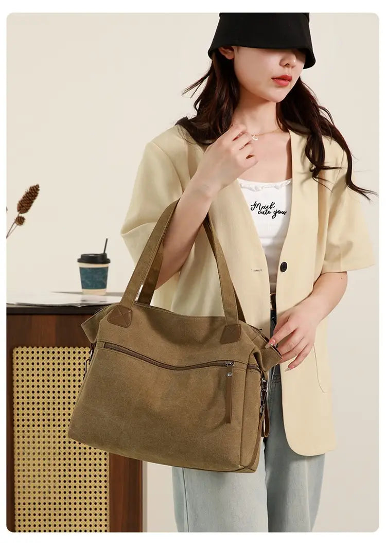 Bag do Mensageiro de Canvas com vários bolsos para viagens de trabalho e diariamente