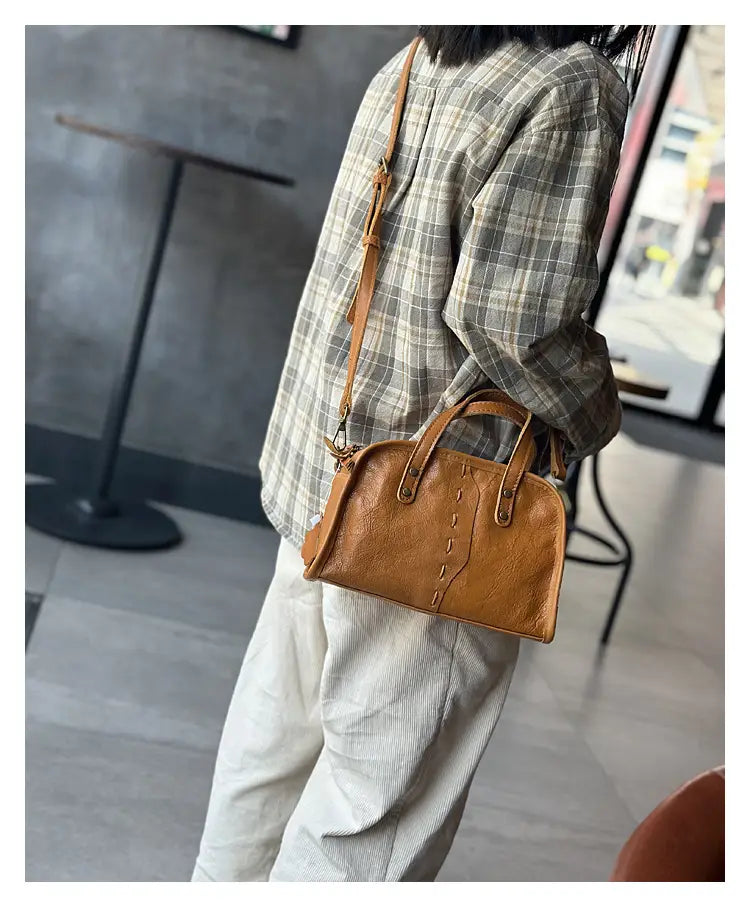 Portable Crossbody Bag with Genuine Leather for Simple Retro Literary Style