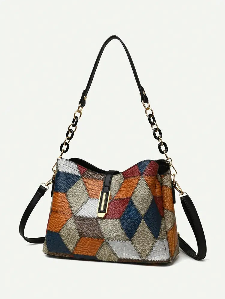 Retro Shoulder Messenger Bag Large Capacity PU Suitcase with Irregular Stitching