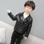 Boys’ Fashion Casual Solid Color Leather Jacket