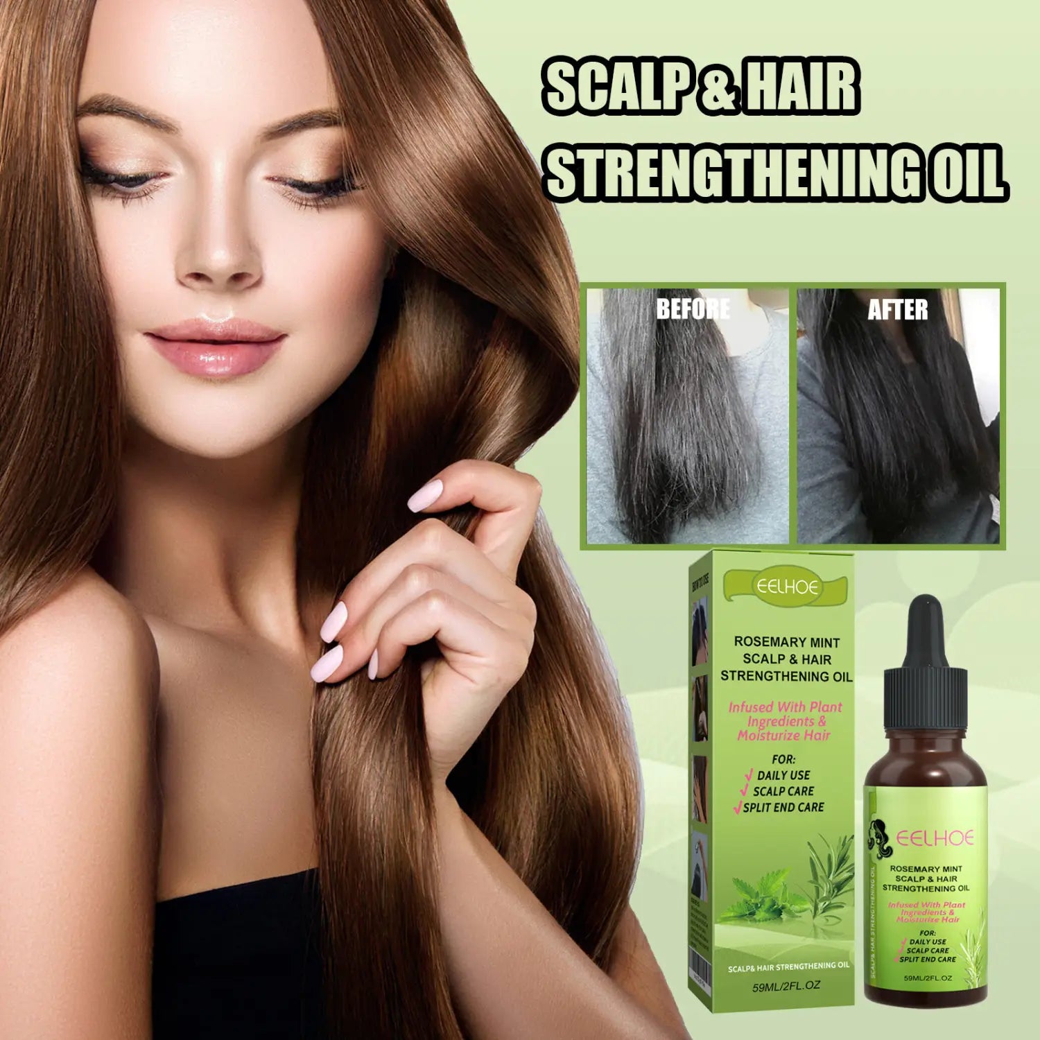 Peppermint Rosemary Hair Growth Oil Natural Vitamin Treatment for Thicker