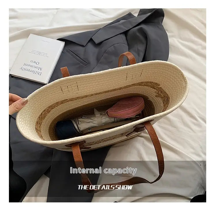 Słomka torba na ramię z poliestrową podszewką na średnim torbie dla kobiet