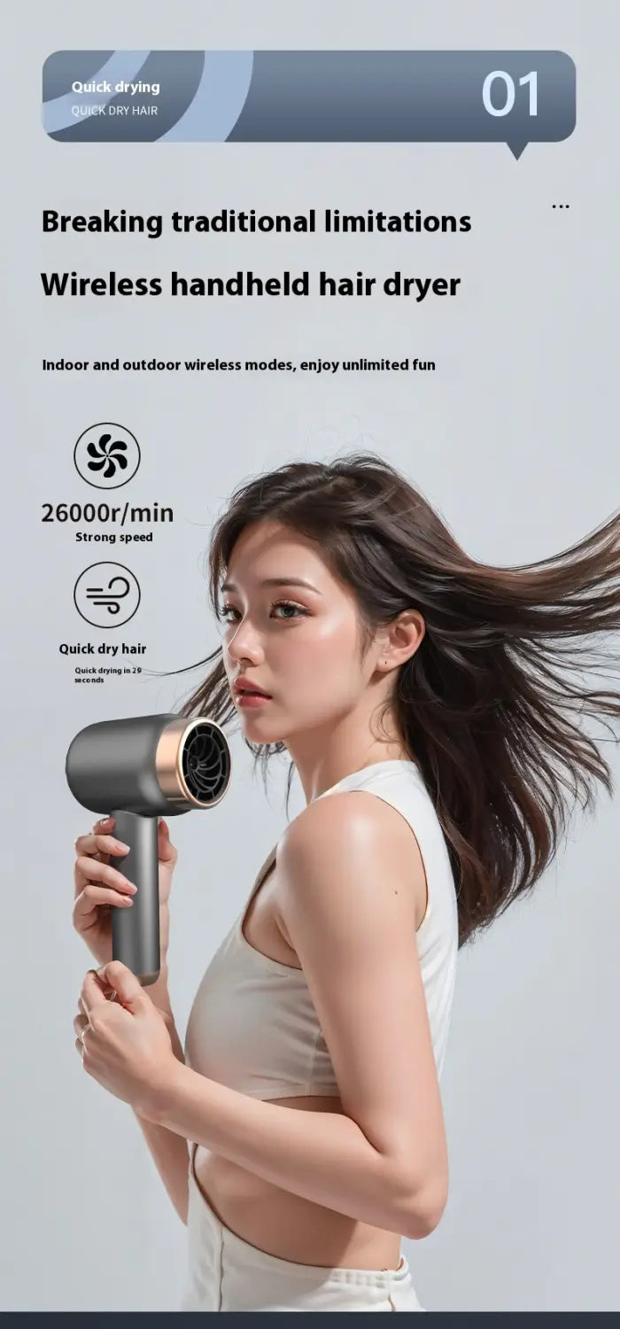 Wireless Hair Dryer with Anion Rechargeable Technology for Dormitory