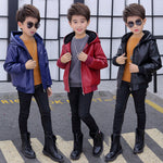 PU Leather Jacket Children’s Wear Hooded Padded Coat