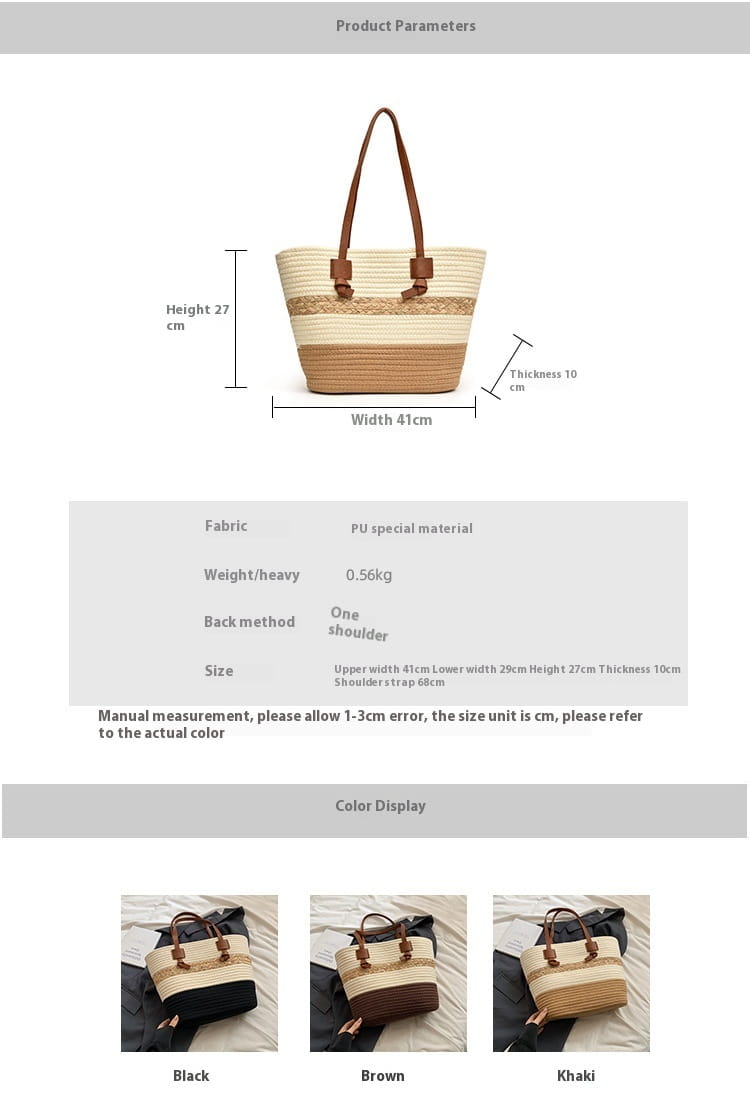 Słomka torba na ramię z poliestrową podszewką na średnim torbie dla kobiet